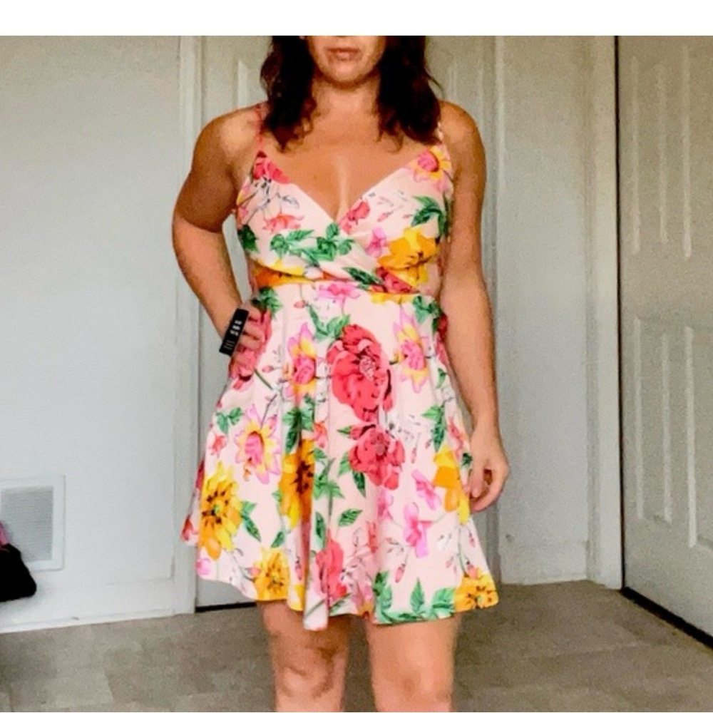 Express Floral V-Neck Dress - Pink and Green - Picture 4 of 7